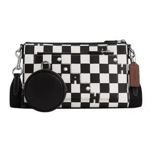 COACH Holden 24 Checkerboard Print Coated Canvas Crossbody Bag, Medium Size, Women's, Black