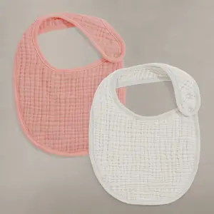 Eggshell Crème & Rosette Pink - Premium Muslin Bib 2-Pack