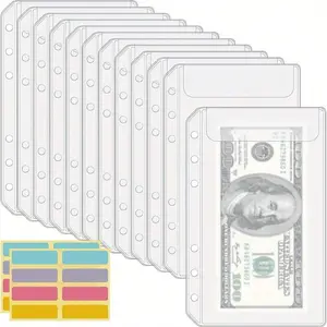 Clear A6 Binder Pockets - Cash Envelopes for Budgeting, PVC Money Organizer, Top-Loading Sleeves, Budget Planners (Including stickers)