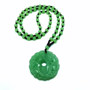 Multicolor Fashion Green Jade Hand-Carved Dragon Hollow Pendant Necklace Chinese Amulet for Women & Men Exquisite Craftsmanship Lucky Jewelry Gift