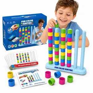 Educational Toy, Color Sorting Ring Game, Stem Early Learning, Focus and Logic Training, Desktop Interactive Toy, Gift for Boys and Girls, Ages 3-8, 50 Challenge Cards