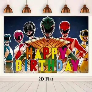 Power Rangers Happy Birthday Banner, 2D Flat Cartoon Anime Design, Perfect for Party Decoration & Photo Props, Durable Quality Material, Room Decor Banner