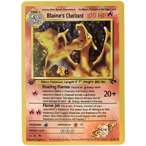 High Quality 1st Edition Holographic Blaine's Charizard Custom Handmade Card With Pro Case Plus
