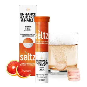Seltz Enhance Hair, Skin & Nails - Effervescent Tablets for Beauty and Immune Support, Biotin, Silica, and Vitamin C, Blood Orange Flavor, No Added Sugar, 20 Tablets