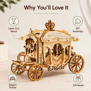 ROKR Vintage Wooden Horse Carriage 3D Puzzle Model Kit, DIY Assembly Toy for Adults, Stress-Relief Craft for Desk Home Decor Creative Gift