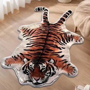 1pc Double-Tail Tiger Faux-Wool Accent Rug｜Skin-Safe Quick-Absorb Non-Slip for Bed-Bath-Living-Kitchen, Multi-Size Animal Print Rug