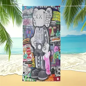 KAWS Street Art Graffiti Beach Towel, Fashion Printed Large Beach Blanket for Outdoor, Beach and Travel, Trendy Home & Beach Essentials for Adults and Teens