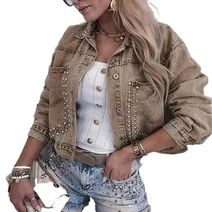 Rivet studded denim jacket,Women's cropped jean coat,Short denim jacket,Studded denim coat,Casual cropped jacket,#SkinBarrier#Athleisure#EverydayWear#Workwear#SustainableFashion#PreppyStyle#VintageArmani#ComfyWear#Streetwear#MinimalistStyle#Fyp#viral#fory