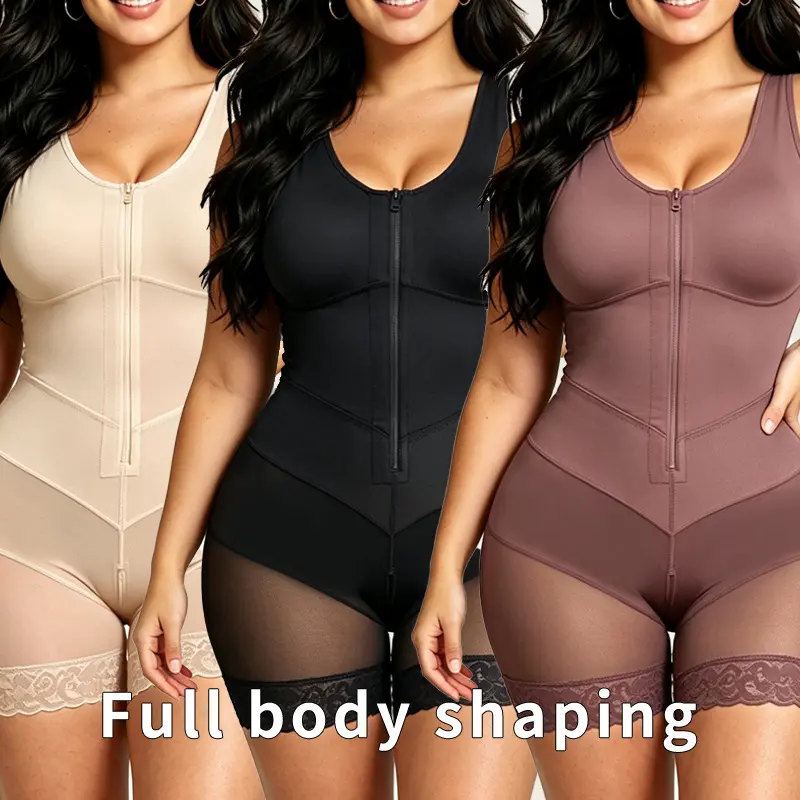 Women’s Shapewear Bodysuit, Full Body Tummy Control Shaper with Zip Front, Smoothing Compression Undergarment for Dresses and Everyday Wear