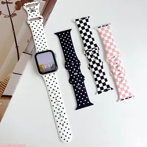 Polka Dot Plaid Silicone Watch Band, Soft Comfortable Strap Compatible with Apple Watch 5 To 11 And SE for Daily Casual Wear (Strap Only)