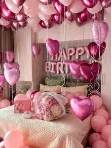 Pink Balloon Decoration Set 49pcs, Includes 16" Pink Birthday Foil Balloons, Heart Foil Balloons & Metallic Pink Latex Balloons, Perfect for Birthday Parties, Baby Showers, Weddings, Bridal Showers & Photo Backdrops