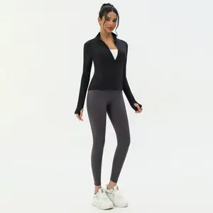 CILD Women's Top Long Sleeve Flex Stretchy With Side Pockets Thumbholes Thumb Loops Comfort High Collar Two Ways Zip Protected Lid Lightweight Stretch Softshell For Daily Casual Wear Outdoor Running Jogging Yoga Sports Athletic Biker