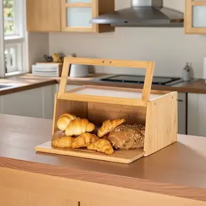 Bread box storage, bamboo tabletop storage box, wooden baking bread box, tabletop storage box, kitchen whole bamboo food organization box