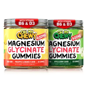 OH MY CHEWY Magnesium Glycinate Gummies Bundle – 2 Bottles (60 Each) – Apple Kiwi & Pineapple Orange Healthy Snacks