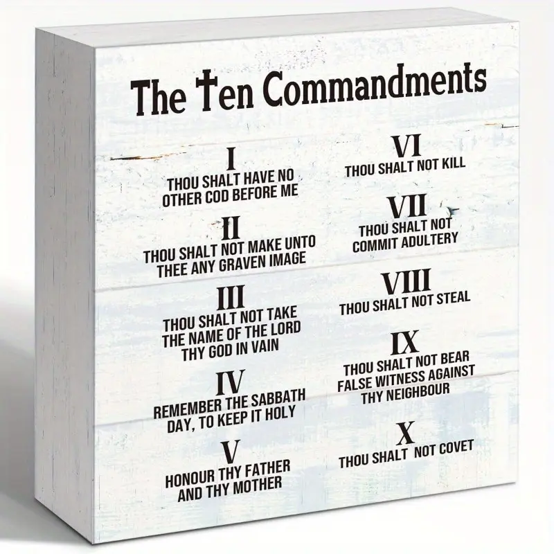 The Ten Commandments Sign, Rustic Religious Motivational Wood Box Sign ...