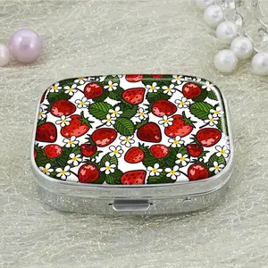 Cute Strawberry Pattern Pill Box, 2 Grid Medicine Storage Box, Vitamin Pill Organizer, Multifunction Storage Box for Home Office School