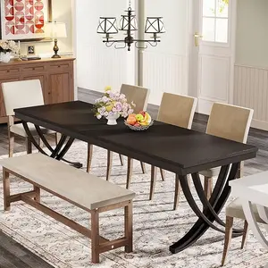 Tribesigns Rectangular Dining Table for 6-8, 78 inch Large Wood Farmhouse Dinner Table with Heavy Duty Metal Legs and Wooden Top for Kitchen Dining Room Living Room (Only Table) (Black)