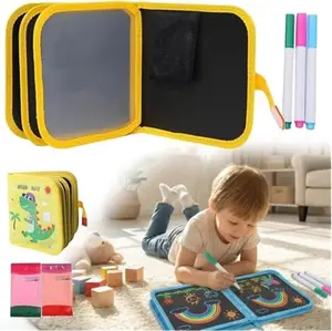 Portable Reusable Scribble Book for Kids, Erasable Drawing Sketchpad with Washable Markers & Storage Bag, Reusable Drawing Pad for Travel, Home, Car, Airplane, Best Gift for Toddlers(6 pages)