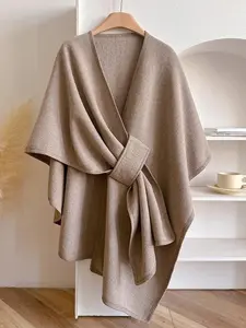 Women’s Large Cross Front Poncho Sweater Wrap Topper Woven Elegant Shawls Cape for Fall Winter