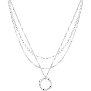 Layered silver necklaces for women, sterling silver stack choker necklaces for women trendy layering circle pendant chain necklace set jewelry for women