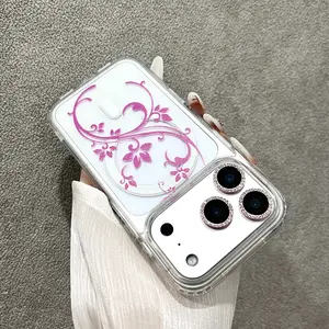 Flower Magnetic Phone Case with Wireless Charging Support, compatible with iPhone 17-13 Pro Max/Plus/Air series. Crafted from silicone and transparent acrylic, it offers drop protection and anti-slip grip. iPhone 17 ProMaxCase / 17ProCase  16 ProMaxCase.