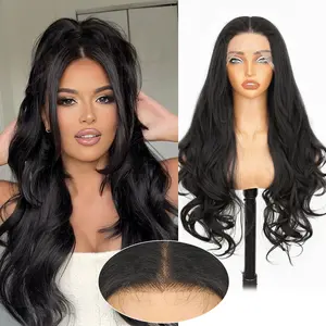 ONLYCUTE Black Wig for Women, Long Wavy Lace Hairline Middle Part Synthetic Heat Resistant Wig for Daily Party-30 Inch