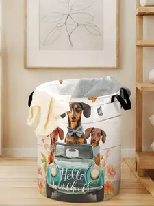 Dog Print Laundry Basket with Handle, Durable Foldable Clothes Storage Bin, Large Capacity Toy Organizer for Home Use, Collapsible Laundry Hamper