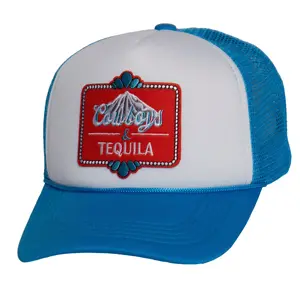 TOP HEADWEAR Women's Cowboys and Tequila Trucker Hat - Mesh Snapback Cap, White/Blue