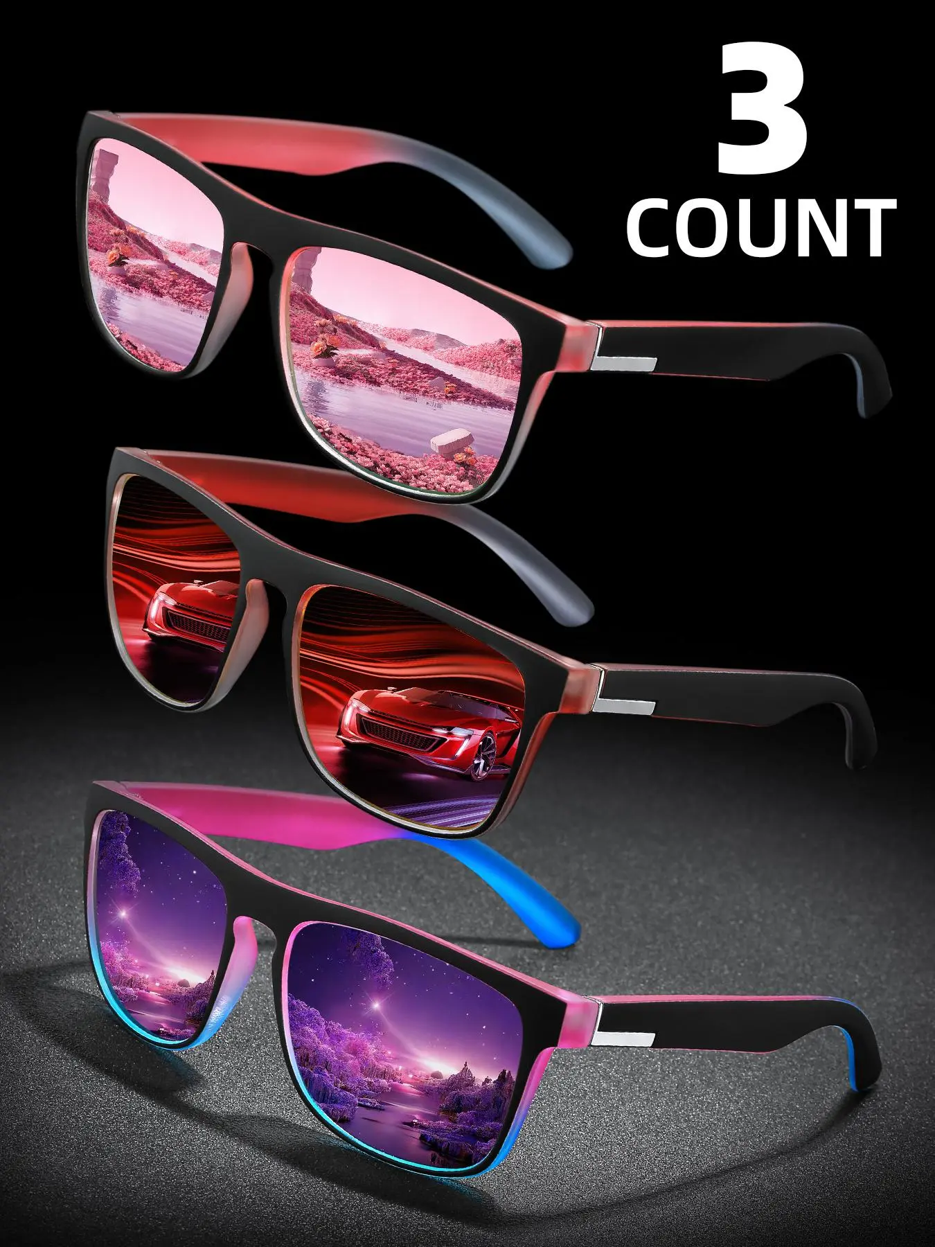 Unisex Sporty Square-Frame Polarized Modern Sunglasses Set, Trendy Casual Tinted Lens Sunglasses for Everyday Use, Lightweight and Durable Fashion Accessory for Outdoor Activities, Polarised Sunglasses, Polarized Eyewear