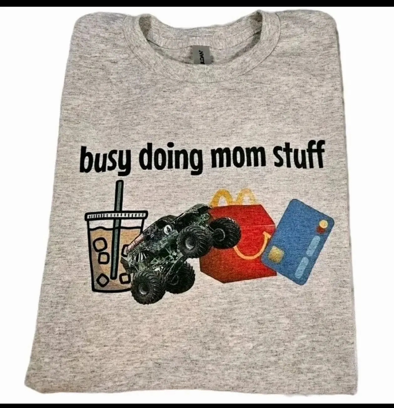 Mom shirt Size XL busy doing mom stuff Monster Truck Party gift Coffee Cute