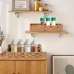 Brown rectangular pastoral-style large-capacity storage basket, a hand-woven rattan storage basket for small items. It serves as a decorative storage basket for the living room coffee table, featuring a large capacity and pastoral style. organizer supply