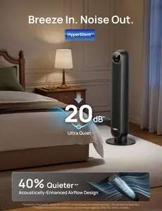 DREO Tower Fan for Bedroom, 2026 Upgraded DC Motor, 28ft/s High Velocity, 20dB Ultra Quiet Standing Fan, 8 Speeds 4 Modes, 90° Oscillating Bladeless Fan for Indoors, Floor Fans with Remote, Black