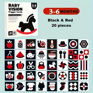 1/4 Set of 20/40 Pages Baby Visual Stimulation Cards - Early Education Black and White, Black and Red, Colorful Identification Cards for Babies 0-3 Months, 6-12 Months - Cardboard Puzzle Enlightenment Toys to Promote Infant Development