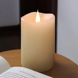 Flameless Candles  Operated with Timer,  Moving Flame Flickering, Last 600+ Hours  Candles, 3" x 5"  Real Wax Electric LED Candle for Wedding Party Decorations