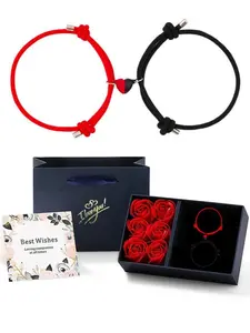 Magnetic Couple Heart Bracelets with Rose Gift Box, Fashionable Knot Design Bracelets for Women & Men, Trendy All-match & Exquisite Jewelry for Birthday Gift, Valentine's Day, Gift, Mother's Day Gifts, Gift Set for Mothers, Gifts for Her