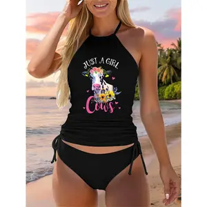 Just A Girl Who Loves Cows Funny Women Girls gift Farmer Cow Two Piece Swimsuit