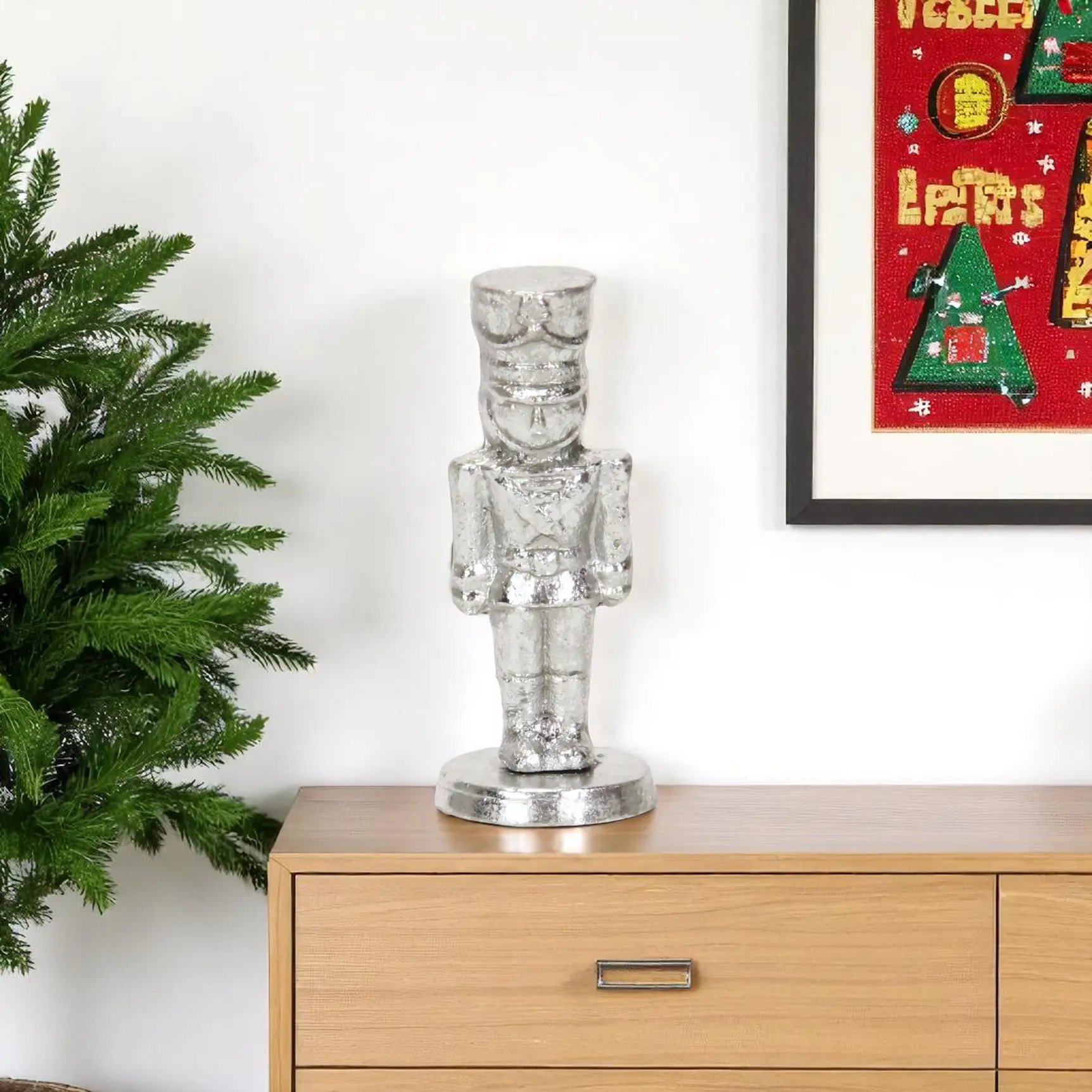 Silver Metal Christmas Nutcracker Sculpture - 6-in Festive Character, Handmade, Hand-Painted, Stylish Indoor Holiday Home Ornament, 5.5-in H x 2.25-in W x 2.25-in D Set