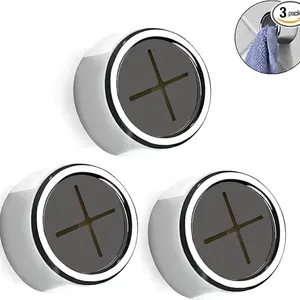 3 Pieces Kitchen Towel Hooks Round Adhesive Dish Towel Hook Premium Chrome Finish & Easy Installation Wall Mount Hand Towel Hook Ideal as Bathroom, Shower or Outdoor Towel Holders