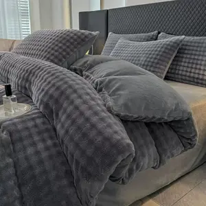 Plush Faux Comforter Sets Removable Cover -  Season Convertible Ultra Soft Breathable Thermal   Duvet Insert with 2 Pillowcases (Gray,79x87 in Quilt(with Insert))