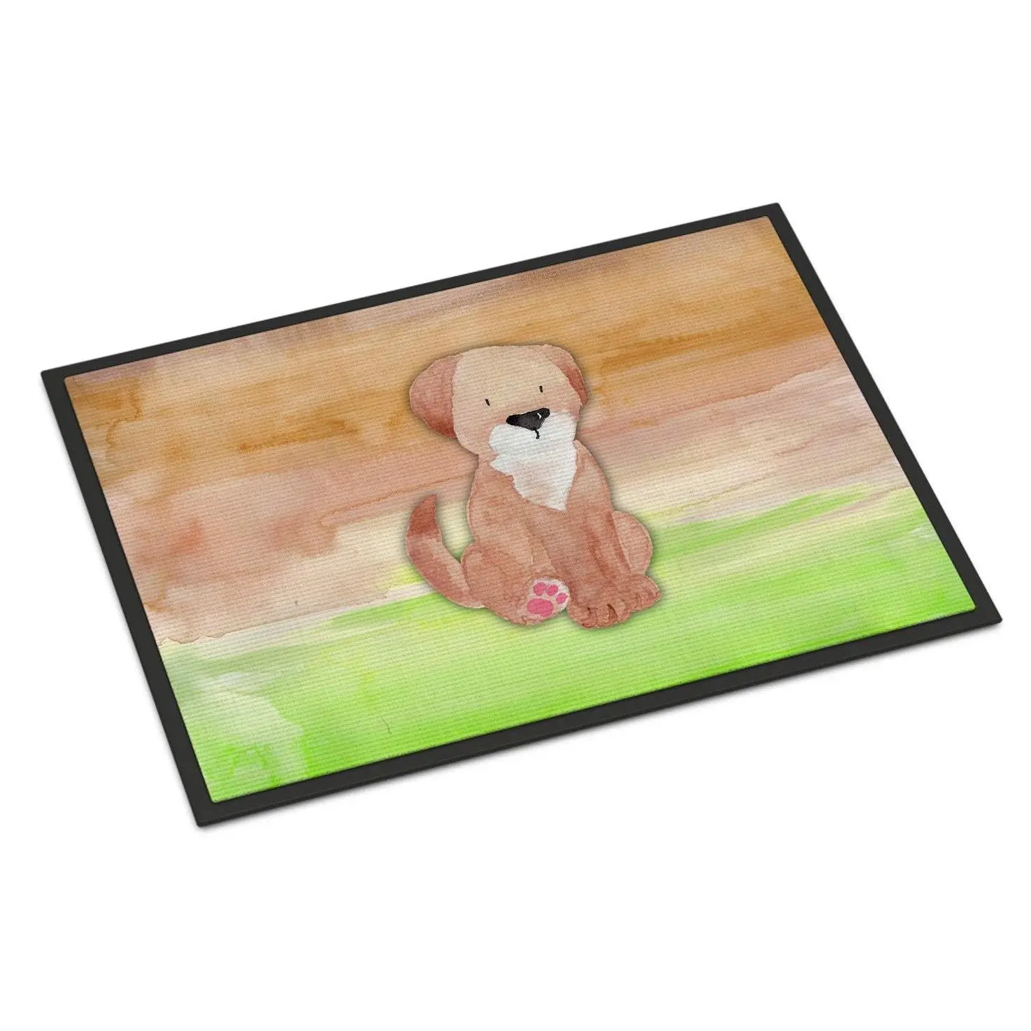 Dog Watercolor Art Mat for Animals, Green and Brown Polyester Felt Weatherproof Indoor-Outdoor Rug, 18x27 in, BB7360MAT