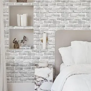 Stone Brick Textured Wall Sticker, 1 Roll Self Adhesive Wall Backsplash, Decorative Wallpaper for Home Living Room Bedroom Kitchen, Design, Modern, White, Interior, Vinyl Wall Stickers