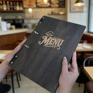 Engraved Wood Menu Cover, Deluxe Stylish Restaurant Menu Folder, Elegant Hardcover Plywood Menu Holder for Bars & Cafes