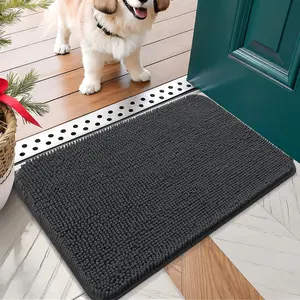 Dog Door Mat for Muddy Paws 24x16, Absorbs Moisture and Dirt, Absorbent Non-Slip Washable Doormat, Quick Dry Chenille Mud Mat for Dogs, Entry Indoor Entryway Carpet for Inside Floor, Dark Grey