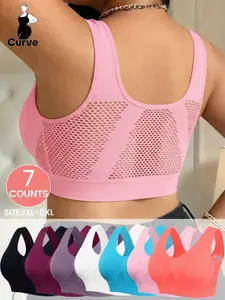 Plus Size Women's Seamless Soft Comfortable Wide Strap Bra, Breathable Mesh Backless Pure Color Bustier, Elastic Skin-Friendly Vest,No Padding,Perfect for Sleep,Home Wear,All Seasons