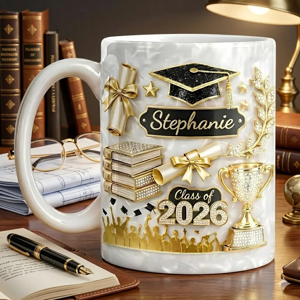 2026 Graduate Personalized Tea & Coffee Cup, Luxury White Marble and Gold Foil Effect Design, Graduation Party Favor, Best Friend Class of 2026 Gift