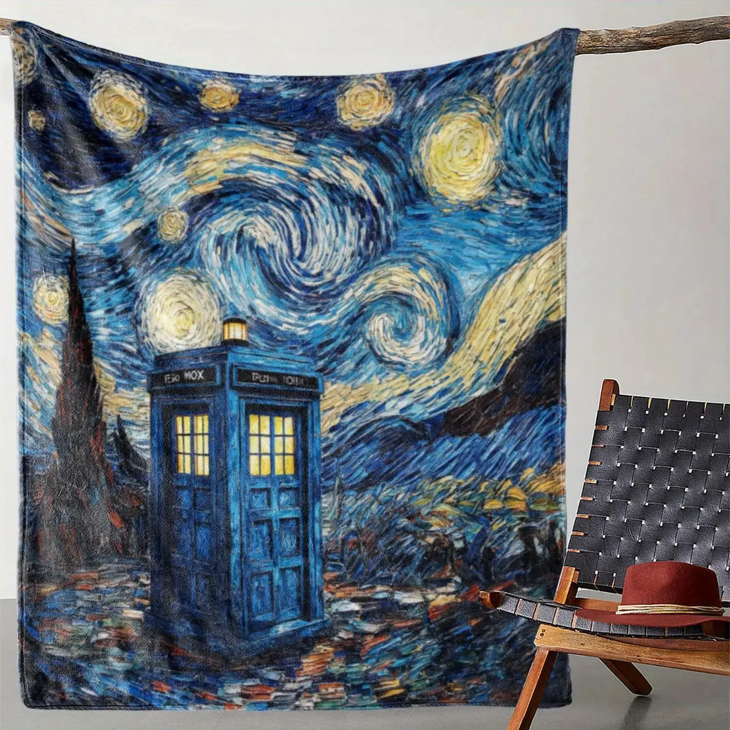 Doctor Who TARDIS Starry Night Fleece Throw Blanket Ultra Soft Polyester Official Themed Design All Season Comfort For Sofa Bed Car Office Couch Cozy Room Decor Geek Gift For Sci Fi Fans Machine Washable Durable Aesthetic TV Show Merch High Quality Buy!