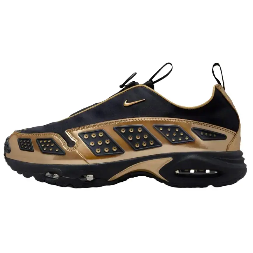 NIKE Women's Air Sunder Max Sporty Chic Modern Casual Sports Sneaker - Black Metallic Gold, Impact Protection, Sturdy, Lightweight, Rubber