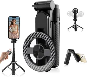 4-in-1 Multifunctional Magnetic Selfie Stick 360° Rotation Phone Tripod Portable Extendable Mag Tripod for Video Recording Vlog iPhone Android