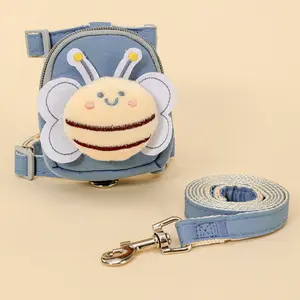 Cute Bee Pet Backpack Leash Set, Adjustable Small Dog Cat Chest Harness, Food or Poop Bag Backpack, Walking Harness, No Pull Harness, No Tangle Leash, Adjustable Safety Harness, Model Xinghao