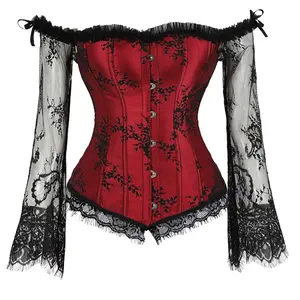 Corset Top for Women with Sleeves Bustier Tank Overlay Lace Floral Sexy Costumes Halloween